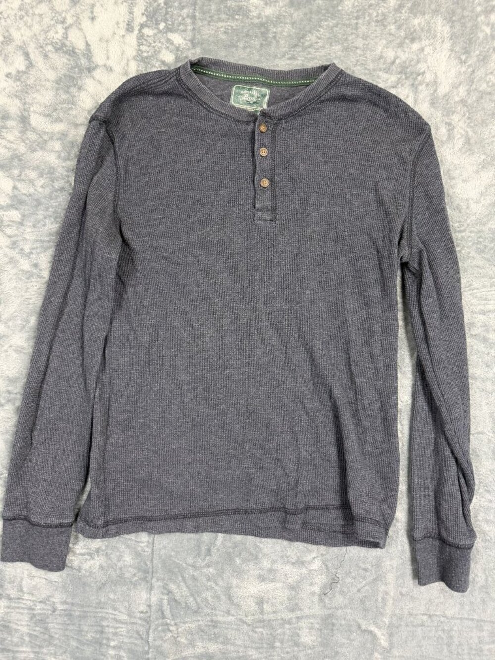 G.H. Bass & Co. Mens Blue Waffle-Knit Cotton Henley Shirt Medium Long Sleeve